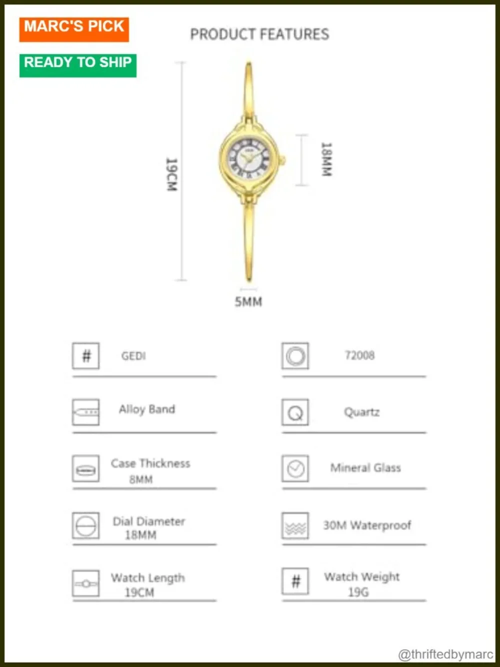 Classic Vintage Bangle-Style Elegant Dress Analog Quartz Women's Watch